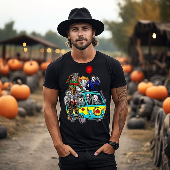 Horror Friends Commandeered Scooby Doo's Van . Halloween T-Shirt . Graphic Tee - Picture 2 of 5